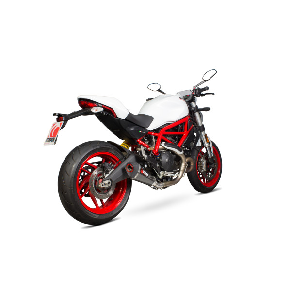 Scorpion Exhaust Ducati Monster 797 / 797 + 2017 - 2020 Serket Taper Slip-on. Removes Factory Catalyst. Carbon Fibre Sleeve